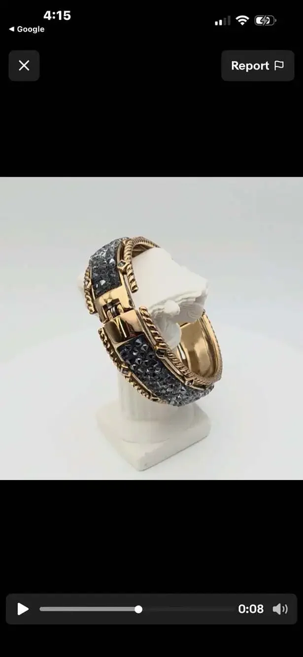 Brighton Retired Crystal Rocks Hinged Bangle Bracelet Gold Black Crystals.